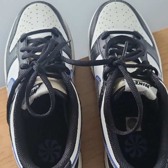 Nike Dunk Low Sneakers Black and White with Blue Swoosh With Crease Guards - Picture 10 of 11